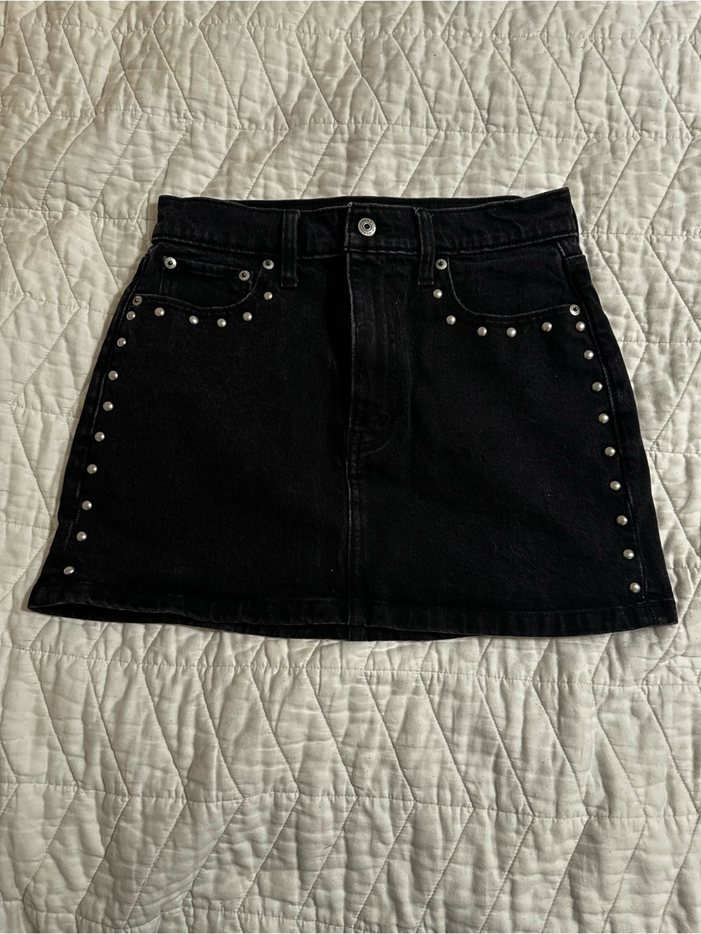 Abercrombie & Fitch Black Denim Mini Skirt with Silver Studs
